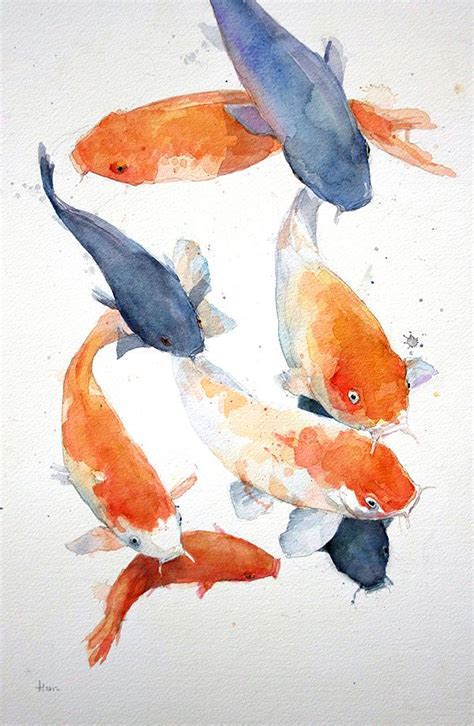 Group Eight Koi Carp Watercolour Alex Egan Watercolor Fish Watercolor