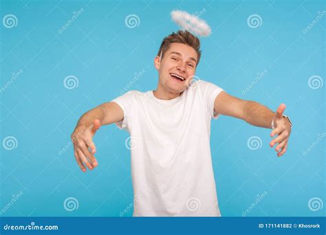 Let Me Embrace You! Angelic Kind-hearted Man with Halo Above Head