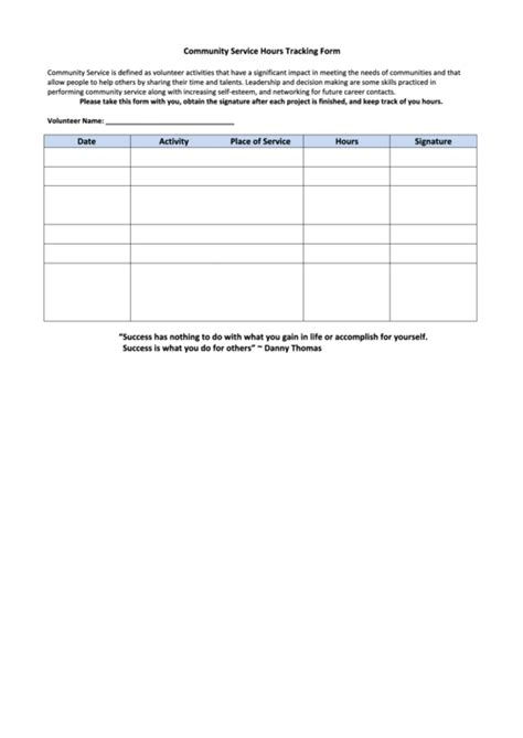 Fillable Community Service Hours Tracking Form Printable Pdf Download