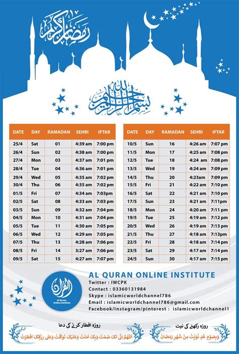 Time Table Ramadan Ramadan Iftar Pakistan