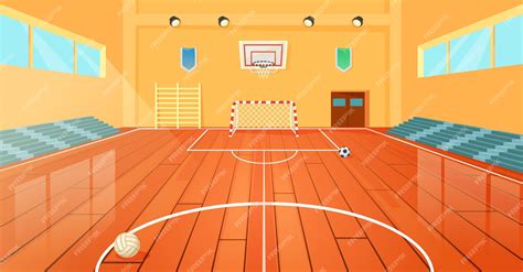 Premium Vector Cartoon School Basketball Gym Indoor Sports Court