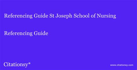 2024 St Joseph School Of Nursing Citation Guide Style Guide