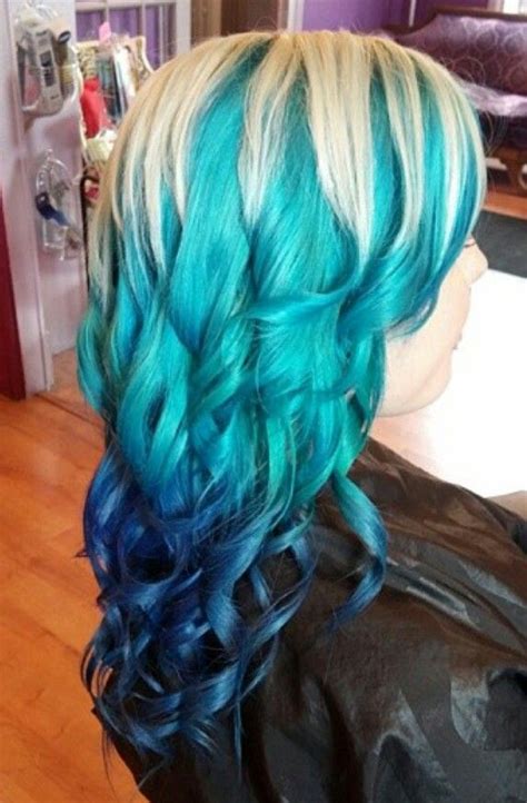 Turquoise Blue Blonde Dip Dyed Hair Blonde Hair With Highlights