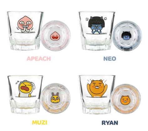 Kakao Friends Soju Glass 4p Set Soju Cup Shot Glass Korean Soju