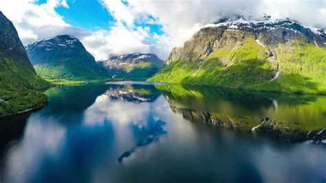 4k Norway Mountains And Fjord View Clouds Time Lapse