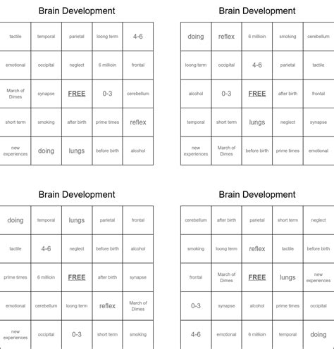 Brain Development Bingo Cards Wordmint