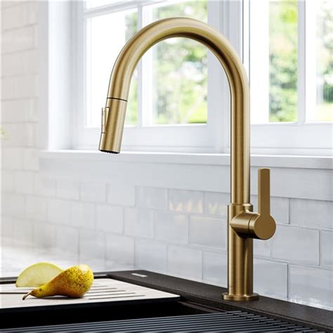 Kraus Oletto Single Handle Pull Down Kitchen Faucet Brushed Brass Kpf Bb Rona