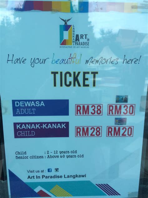 Please ensure that you buy a proper ticket for the visit to avoid automatic cancellation at the gate. Fila Territory ~ Color The World: Langkawi 2015 ~ 3D Art ...