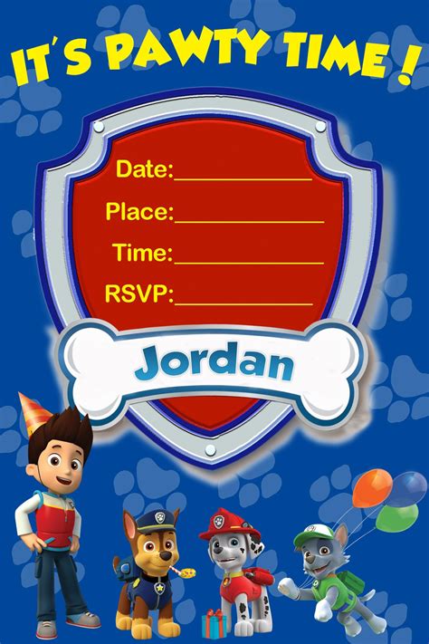 Paw Patrol Birthday Party Invitation Customizable Ryder Chase Etsy