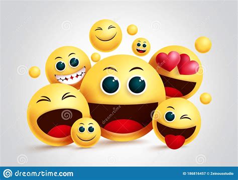 Smiley Emoji Group Vector Design Emojis Yellow Smiley Face Of Friends