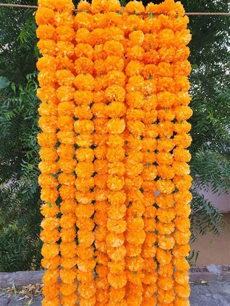 buy realshopee artificial marigold fluffy flower string approx 4 5 ft long pack of 5 string use