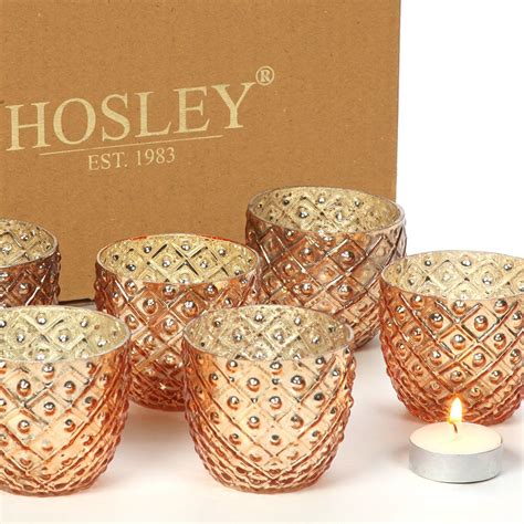 Hosleys Set Of 6 275 Inch Diameter Gold Metallic Glass Votive