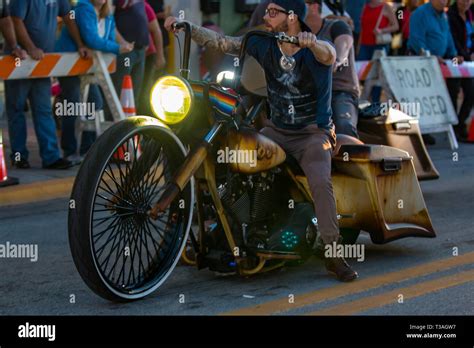 Daytona Beach Fl 12 March 2016 Biker On Customized Motorcycle