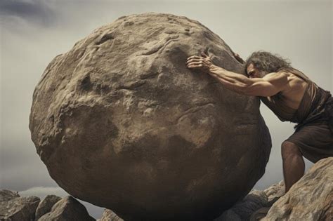 Premium Ai Image Sisyphus Is Pushing A Rock Up A Mountain The