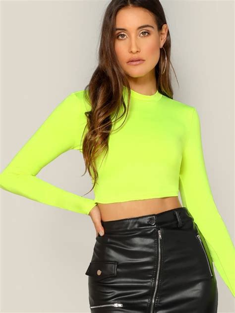 Neon Green Crop Top Neon Outfits Crop Tops Womens Tops