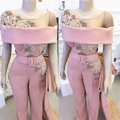 Jumpsuits For Women 2020 Dusty Pink Beaded Crystals Luxury Elegant