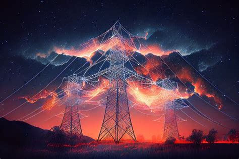 Illustration Of Electrical Wires At Night With Starry Sky Generative