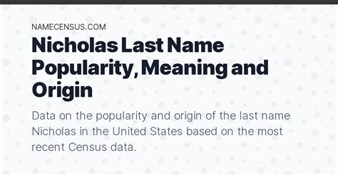Nicholas Last Name Popularity Meaning And Origin