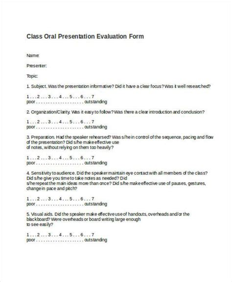 Free 7 Oral Presentation Evaluation Forms In Pdf Ms Word