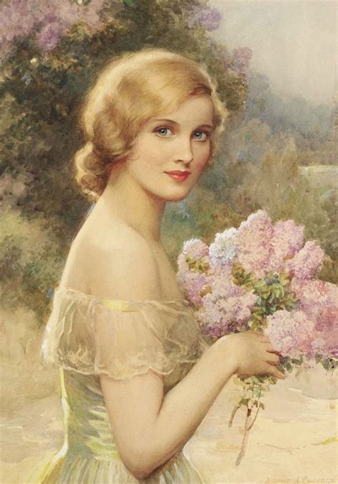 Girl With Lilacs By Albert Collings British Pinturas