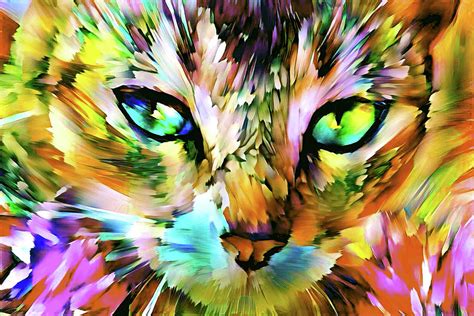 Abstract Tabby Cat Art Yellow Version Digital Art By Peggy Collins