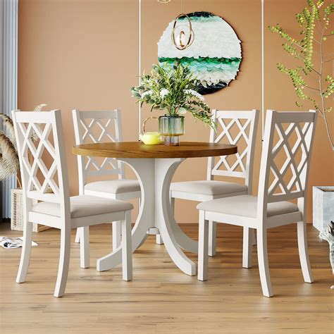 Modern 5 Piece Round Dining Table Setsolid Wood Kitchen Table Set For