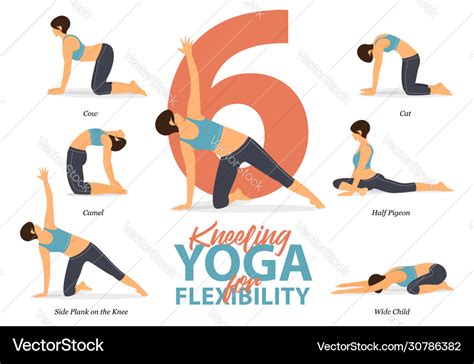 6 Kneeling Yoga Poses For Flexibility Royalty Free Vector