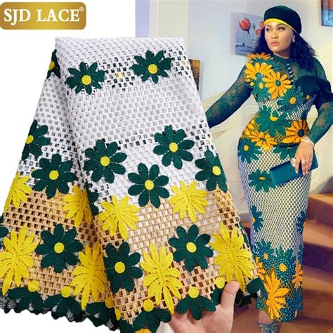 Sjd Lace Embroidery Colorful Flower African Cord Lace Fabric High Quality Water Soluble Nigerian