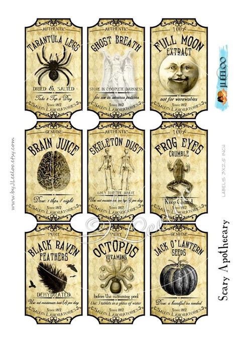 Scary Apothecary Printable Tags Label Poison Bottle Jar Labels Etsy