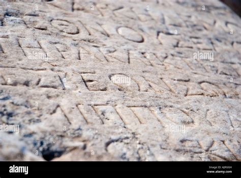 Greek Writing On A Stone Tablet Acropolis Athens Stock Photo Alamy
