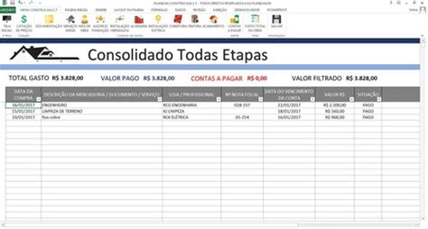 Planilha Excel Controle De Gastos Na Construção Da Casa R 2790 Em