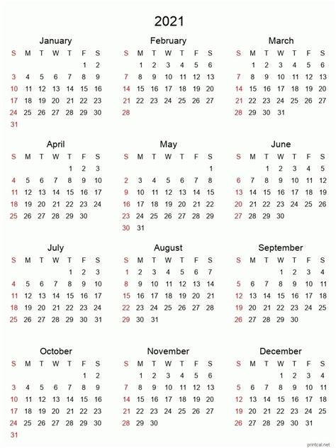 Free Printable Yearly Calendars 2021 Portrait Graphics