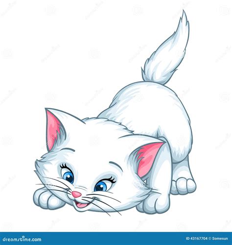 Vector White Kitten Playing Cartoon Stock Vector Illustration Of Cute