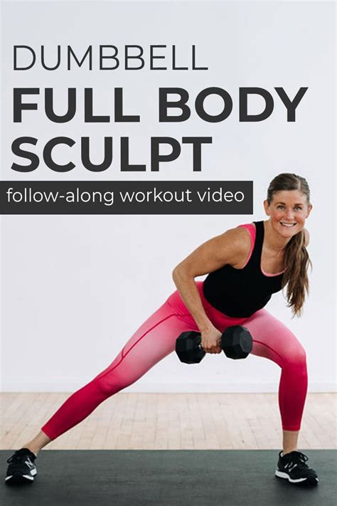 A Woman Doing Dumbbell Full Body Sculpt With The Words Follow Along