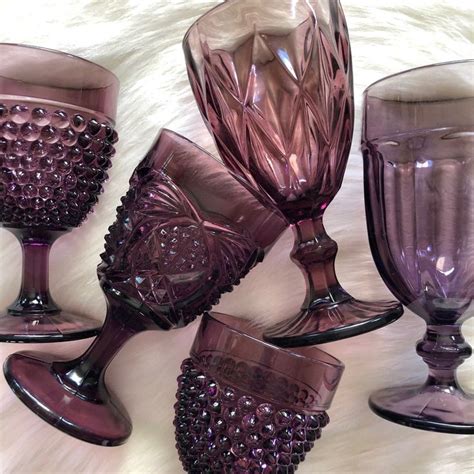 Mixed Vintage Set Of 5 Purple Colored Glass Goblets Glasses Etsy Color Vintage Glass