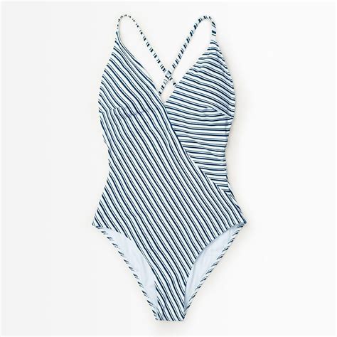 Blue And White Striped One Piece Swimsuit Casual Backless Monokini Swimwear In 2020 Striped