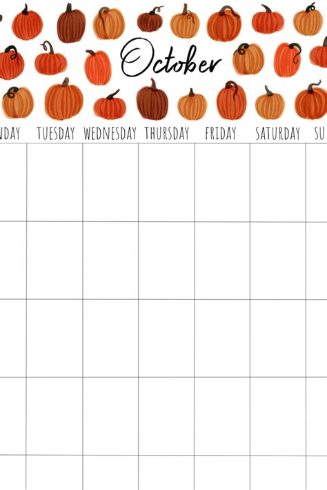 October Pumpkin Printable Digital Monthly Calendar October Planner
