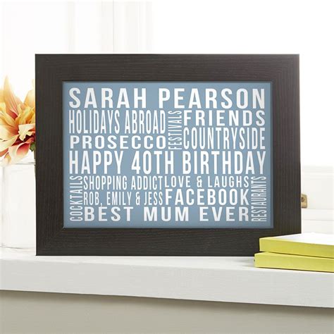 Choose one of our personalised birthday gifts for her this year and turn her birthday into a really special one. Personalised 40th Birthday Gifts For Her With Words ...