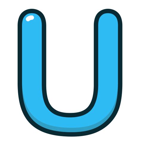 The video says the word; Blue, Letter, Alphabet, u, letters icon