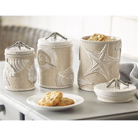 Kitchen Canister Set Starfish Coastal Coffee Tea Sugar Flour Jars Na
