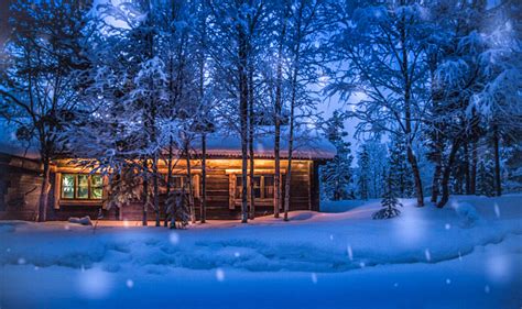 Old Wooden Forest Cabin In Winter Wonderland Scenery At