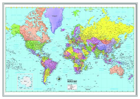 World Advanced Political Framed Wall Map Silver