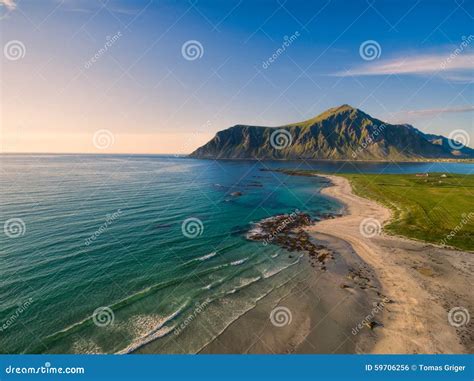 Beach In Flakstad Stock Photo Image Of Island Aerial 59706256
