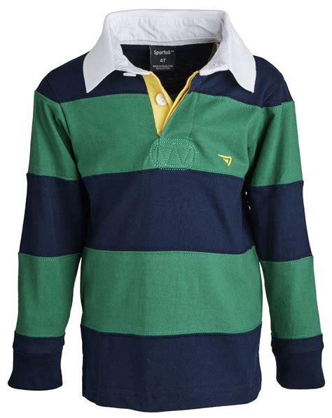 Boys 100 Cotton Wide Striped Long Sleeve Polo Rugby Shirt Polo Rugby