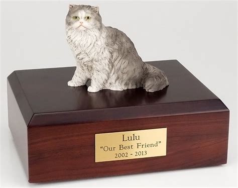 Great savings & free delivery / collection on many items. Gray Persian cat cremation figurine urn w/wooden storage box