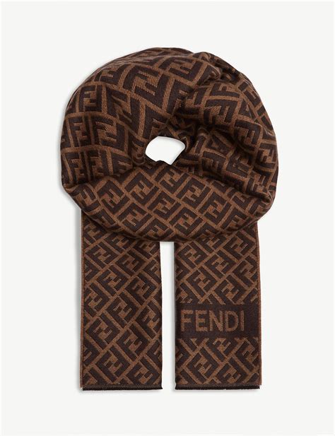 Fendi Ff Monogram Logo Wool Scarf In Brown For Men Lyst