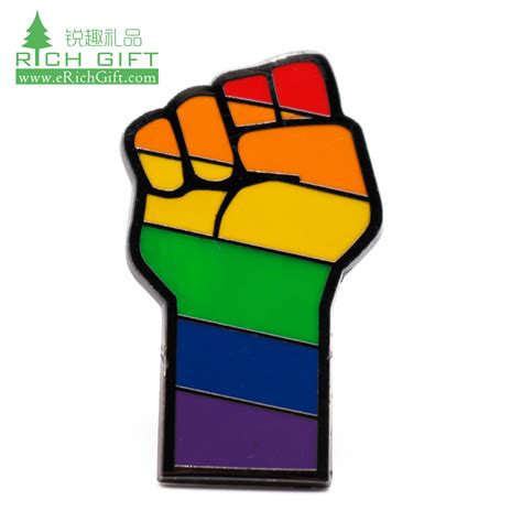 Custom Wholesale Gay Pride Rainbow Lapel Pin Badge Lgbtq Fist Shape