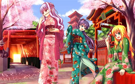 Kimono Anime Cherry Blossom Girls Kimono Cherry Blossom