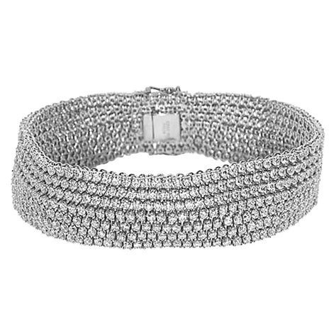 1099 Carat Seven Row White Diamond Velvet Bracelet For Sale At 1stdibs