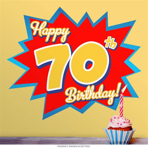Silver is the color for a traditional 70th birthday party, while black with gold accents is the color for a more modern 70th birthday. Happy 70th Birthday Party Wall Decal at Retro Planet